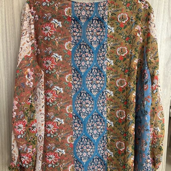 Joan Vass New York Blouse Long Sleeves Floral Patchwork Oversize Boho Large - Picture 8 of 9